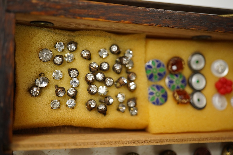 Ninety one assorted late 19th/early 20th century small buttons and studs, largest 16mm;, Condition - small paste studs teasing tarnished